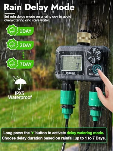 Insoma 2-Zone Water Timer for Garden Hose, Brass Inlet Sprinkler Timer