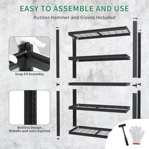72" H Garage Shelving, Garage Shelves Heavy Duty, 5 Tier Adjustable Storage Shelves for Warehouse, Basement, Workshop, Kitchen, Require Assembly, 16''D*35.5''W*72''H, Black