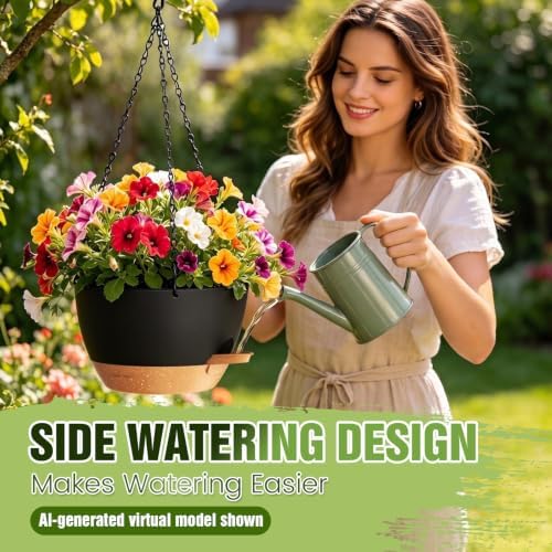 8 Inch Self Watering Hanging Planters Set of 3 with Saucers