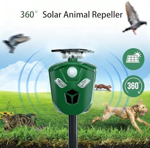 Balkene Home Solar Ultrasonic Animal Repeller Outdoor, 360 Degree Coverage