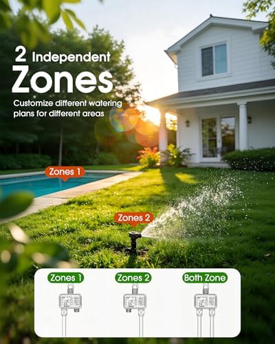 Insoma Water Timer with Brass Inlet & Outlet, 2 Independent Zones Outdoor Hose Timer for Garden Faucet with Auto/Manual/Rain Delay Mode, Sprinkler Irrigation Controller for Yard Lawn