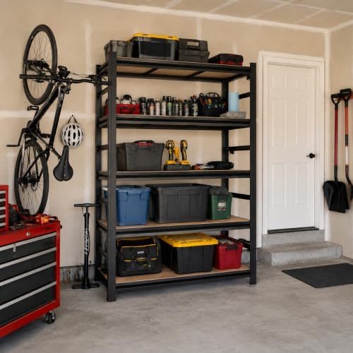 PRESTELION Heavy Duty Garage Shelving with Adjustable Wood Shelves 5 Tier
