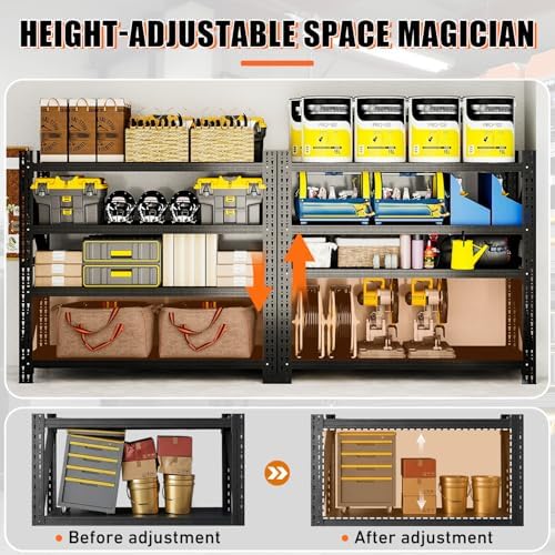 5000LBS 4 Tier Garage Storage Shelves, Heavy Duty Adjustable Storage Rack for Warehouse, Basement, Shop and Office, Commercial-Grade Steel Organizer, 67" W x 24" D x 63" H