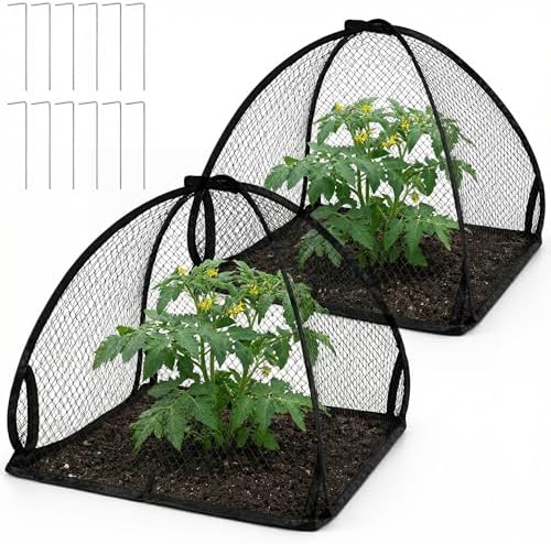 2 Pcs Pop-Up Mesh Plant Cover Tent, 22 Inch Garden Net Cage Guard Cover