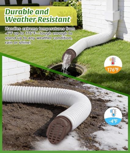 WADEO Rain Gutter Downspout Extension Hose Guard, Drain Downspout Extender Outlet Filter and Leaf Guard, for Standard 4'' Circular Threaded Hose, Brown