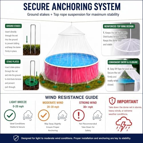 Pool Net Dome 10-12FT Above Ground, Mosquito Leaf Cover