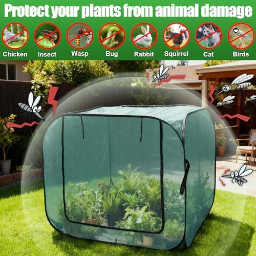 1 Pack 47 x 47 x 43in Pop-Up Garden Mesh Plant Cover with Zipper and Stakes