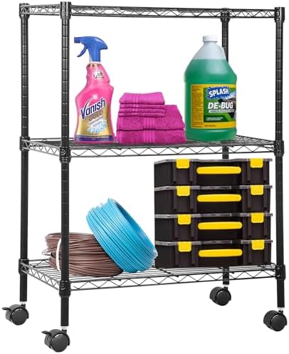 PayLessHere | 3-Tier Wire Shelf Shelving with Wheels | 23"x13"x31" | Black