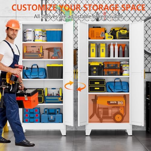 GAIOUS 71''Tall Metal Garage Storage Cabinet,File Cabinet with Door and Adjustable Shelves, Outdoor Steel Tool Cabinet for Home,Office,Warehouse,Garage,White