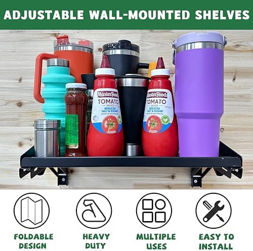 ULIBERMAGNET Garage Folding Storage Rack Shelves,200LB Metal Wall Mounted Adjustable Rail Shelf for Garage,Power Tools,Toolbox,Storage Shelves with Lip for Workshop Kitchen Office (2 Pack)