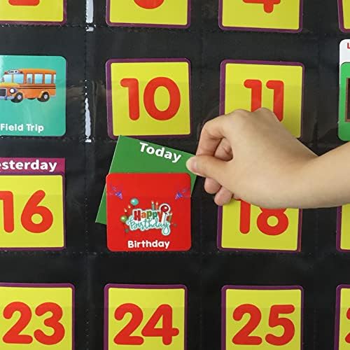Calendar and Weather Pocket Chart Classroom,Monthly & Weather Pocket Chart,Monthly Calendar Pocket Chart with Cards for Classroom Supplies (Black)