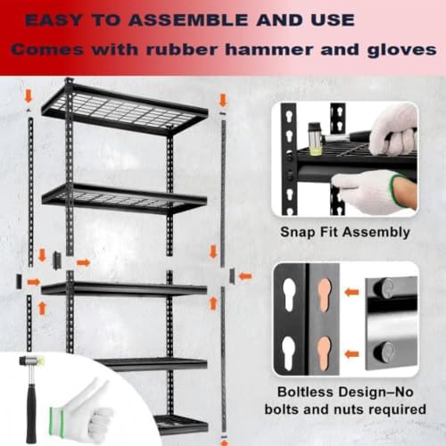 5-Tier Heavy Duty Garage Shelving, 2,000 lbs Capacity Adjustable Metal Storage Shelving Unit for Garage, Basement, Pantry & Utility Room, 28" W x 12" D x 60" H