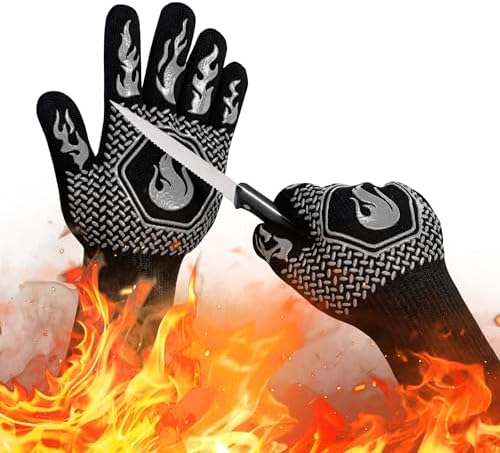 BBQ Gloves 1472F Heat Resistant Non-Slip Silicone 13.5in (Grey)