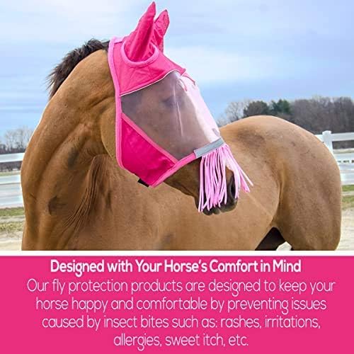 Derby Originals Patriotic Reflective Safety Horse Fly Mask with Ears and Nose Cover Fringes with 1 Year Warranty (Yellow (X-Small (Mini Horse))