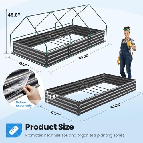 Quictent 8x4x1ft Galvanized Raised Garden Bed with Cover