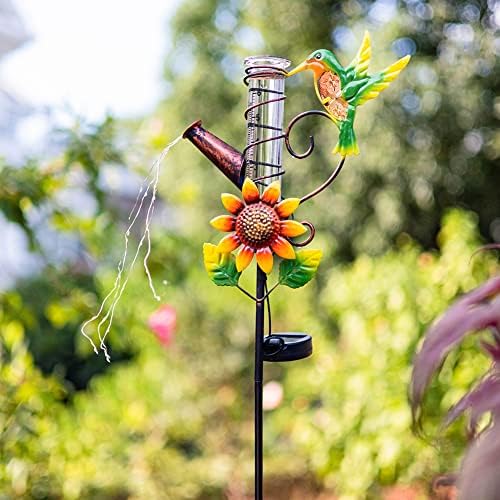 Stargarden Rain Gauge Outdoor-36 Inch Hummingbird Solar Rain Gauge