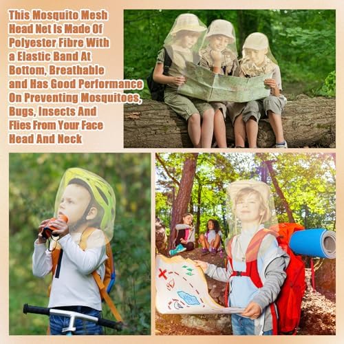 HESTYA 4 Pack Mosquito Head Net Mesh Face Cover Outdoor, Beige