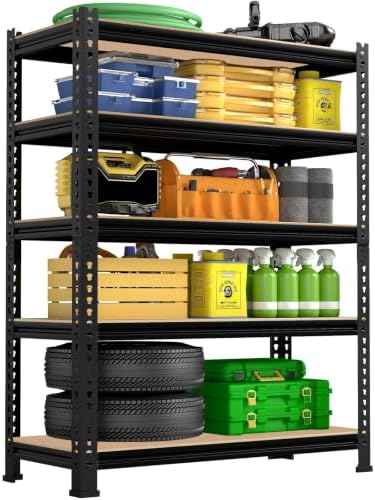 31.5" W x 16" D x 63" H 5-Tier Metal Storage Shelves: Heavy Duty Garage Shelving Adjustable Shelves for Storage - Black Utility Rack Shelf for Pantry, Warehouse, Office, Kitchen