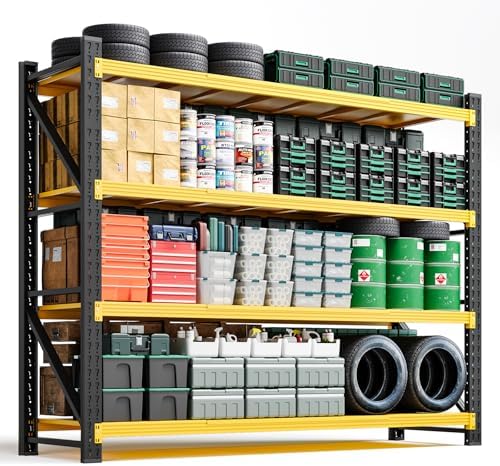 Letaya 6000LBS Heavy Duty Storage Shelves,79" W Metal Garage Shelving Units,4 Tier Large Tall Industrial Shelving,Adjustable Utility Rack Shelf for Warehouse,Basement (Yellow, 79" W x 24" D x 79" H)