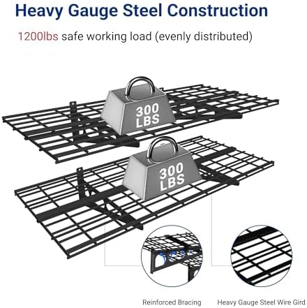 FLEXIMOUNTS 4-Pack 2x4ft Wall Shelf Garage Storage Rack Wall Mounted, Black