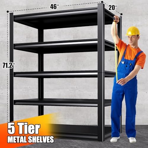46''W Garage shelving,2500lbs AdjustableTall Heavy Duty Shelving,5T Garage Shelves ,Storage ShelvesUnit，Metal Standing Shelf Units， Utility Rack For Kitchen Warehouse Basement 71*46*20,2-pack