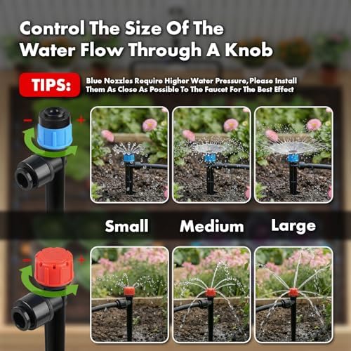 Drip Irrigation System 230FT Quick-Connect Drip Irrigation Kit with 1/4 inch 1/2 inch Irrigation Tubing Hose and Accessories for Lawn Raised Bed Greenhouse Plant Watering System