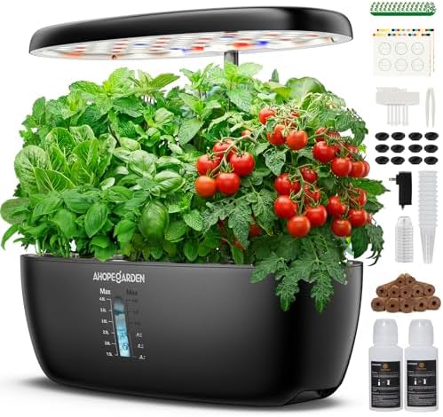 Ahopegarden Hydroponics Growing System: 12 Pods Indoor Herb Garden with LED