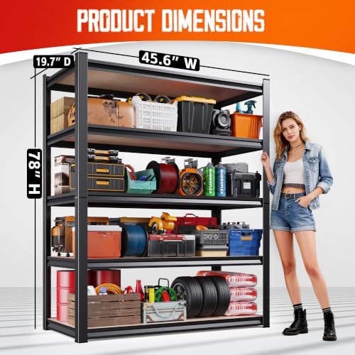 2-Pack 78" H x 46" W x 20" D Garage Shelving for Large Storage Organization,5-Tier Adjustable Metal Storage Shelves for Tools, Storage Bins & Bulk Items, Utility Shelf for Garage,Pantry & Workshop