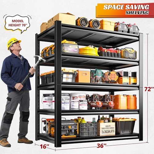 REIBII 5 Tier Garage Shelving for Garage, Adjustable Metal Shelving (Pack of 2)