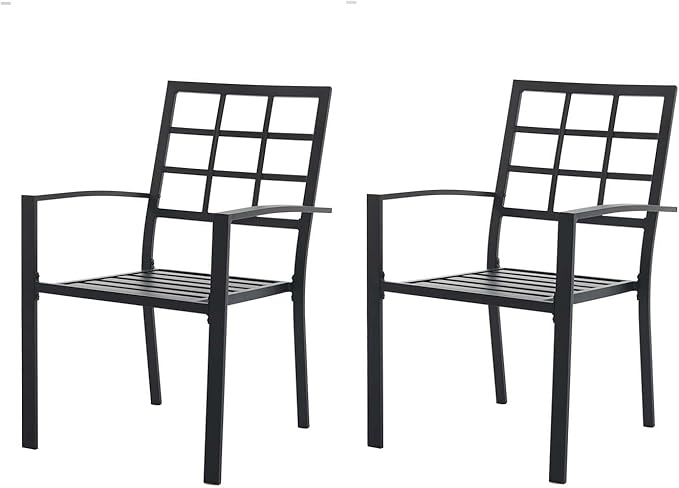 Outdoor Dining Chairs Set of 2, Metal Frame Stackable Patio Dining Chairs with Armrest, Wrought Iron Patio Bistro Chairs for Lawn, Backyard, Garden, Porch