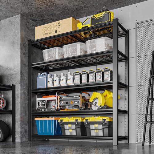 5-Tier Heavy Duty Garage Shelving, 5,000 lbs Capacity Adjustable Metal Storage Shelving Unit for Garage, Basement, Warehouse & Workshop, 55" W x 24" D x 84" H