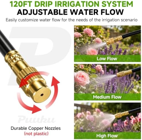 120FT Drip Irrigation System for Garden, 360° Bendable Garden Watering Kit