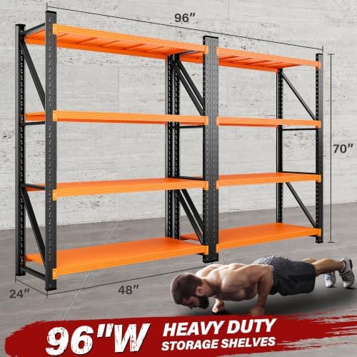 SISESOL Set of 2 48" Wide Heavy Duty Garage Shelving Units,3000LBS 24 Deep Storage Shelves,Orange Metal Garage Shelves,Large Storage Rack,70 High Steel Shelf,Industrial Shelving for Shop,Warehouse