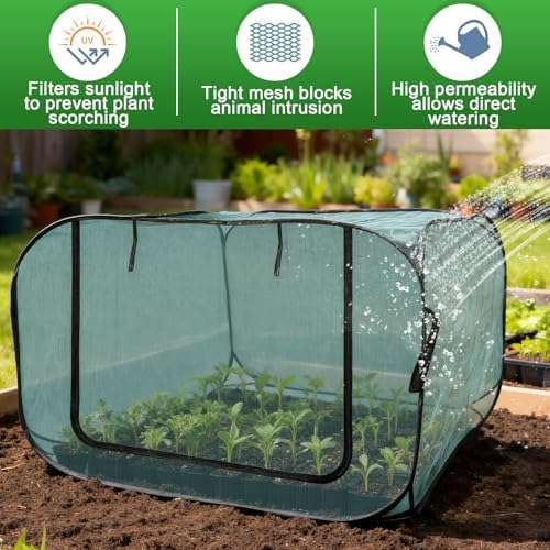 1 Pack 39 x 39 x 19in Pop-Up Garden Mesh Plant Cover with Zipper and Stakes