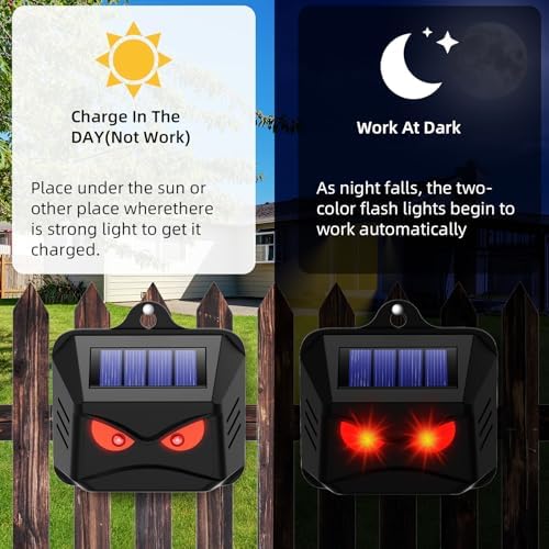 4 Pack Upgraded Solar Nocturnal Animal Repeller Outdoor, Auto Activate Red Predator Eyes Animal Deterrent Lights Sensor for Deer Raccoon Coyote Skunk Fox Control for Chicken Coop Yard Farm Protection