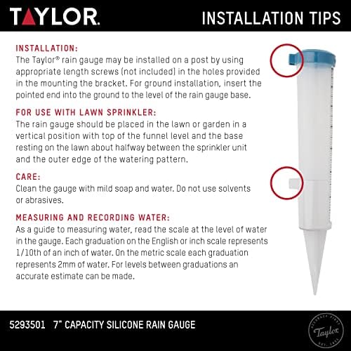 Taylor Freeze Proof Silicone Rain Gauge 7 Inch Capacity, Teal