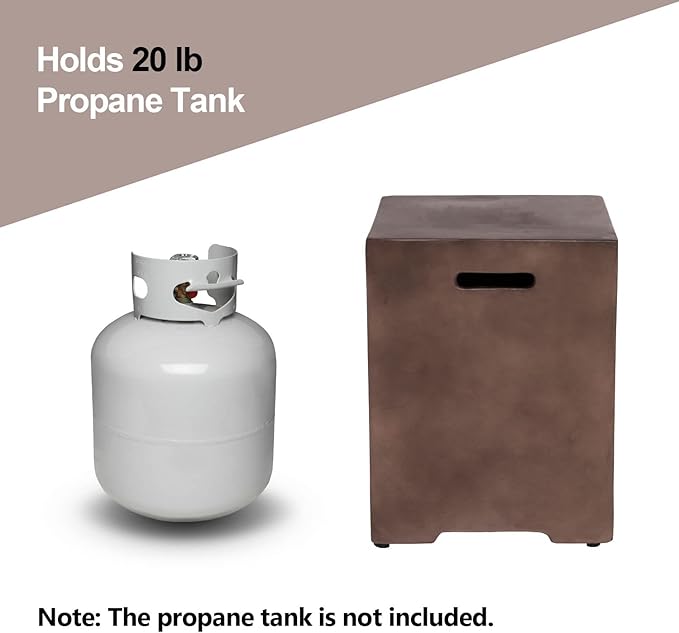 COSIEST Outdoor Hideaway Tank Table for Gas Fire Pits, Hides Standard 20lb 16-inch Propane Tank Cover, Concrete Bronze Finish, Side Handles