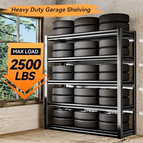 72" H Adjustable Garage Shelving 2500LBS Storage Shelves 5-Tier Heavy Duty Metal Shelves Organization Utility Industrial Shelves Rack for Garage Warehouse Pantry Basement,Black (19.6" D×59" W×72" H)
