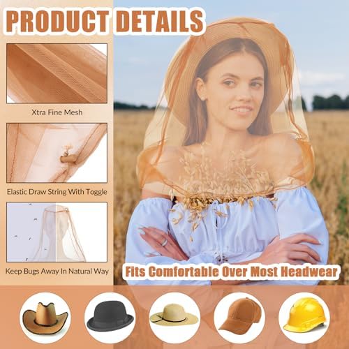 HESTYA 4 Pack Mosquito Head Net Mesh Face Cover Outdoor, Khaki