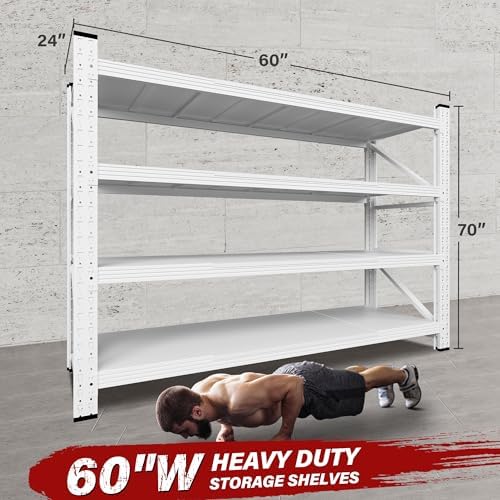 SISESOL 5000LBS Heavy Duty Garage Shelving Units,60" Wide & Deep Storage Shelves,White Metal Garage Shelves,Large Storage Rack,Steel Shelf,Industrial Shelving for Shop,Warehouse,60" W x 24" D x 70" H