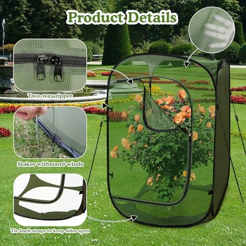 Pop Up Garden Mesh Plant Protectors Tent Net Cage, Pest Guard Covers for Protect Outdoor Vegetables Strawberry Fruit Flowers Shrubs from Birds Insects (1, Dark Green)