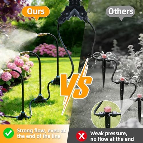 100FT 1/4" Drip Irrigation System, 2026 Upgrade Garden Irrigation Kit with 24pcs 360° Adjustable Copper Nozzles, DIY Watering System for Raised Beds, Yard, Lawn, Vegetable Gardens (100 ft)