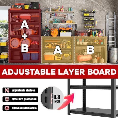 35.4" W Garage Shelving 5-Tier Heavy Duty Storage Shelves, Adjustable Metal Shelf Unit, Utility Organizer Rack for Basement, Pantry, Kitchen, Warehouse,35.4" Wx15.7 Dx71.2 H, Black