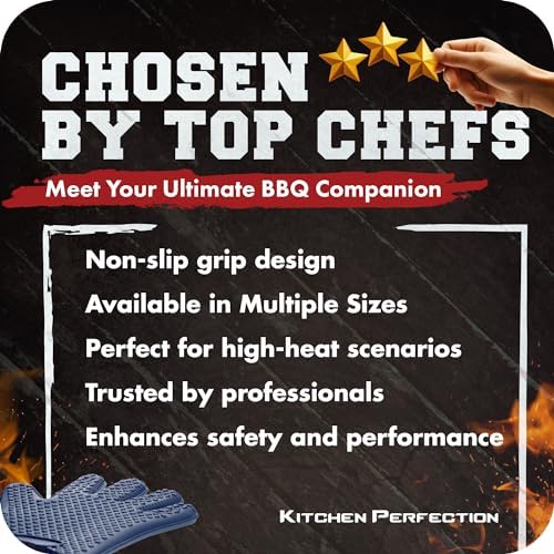 KITCHEN PERFECTION Silicone Smoker BBQ Gloves - Heat Resistant Oven Mitts