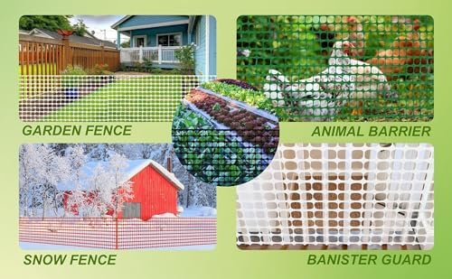 PotatoLife 4'x100' Plastic Mesh Fence for Garden with 100 Zip Ties, White