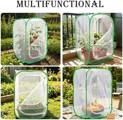 24" Garden Mesh Plant Tent Enclosure, Pop-Up Cage Plant Cover Pest Protection Guard for Fruit, Vegetables, Flowers and Herbs （16" x 16" x 24" ）