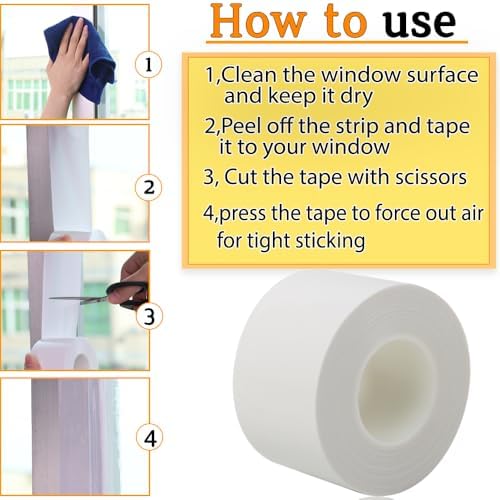 Window Insulation for Winter Weather Sealing Tape 2 Inch x 50 Yards Weather Stripping Residue Free Draft Isolation Sealing Film Tape for Doors Windows and Shower Glass Gaps White Color