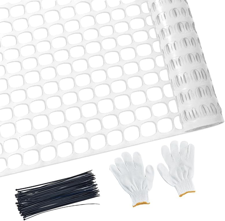 PotatoLife 4'x100' Plastic Mesh Fence for Garden with 100 Zip Ties, White
