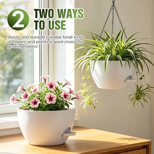 10 Inch Self-Watering Hanging Planters Set of 3 with Saucers