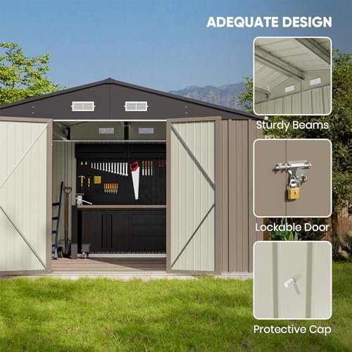 Patiowell 10x8 FT Outdoor Storage Shed with Floor Frame, Brown